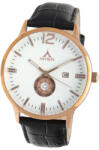 ASTRON 5554-0 férfi karóra, rózsaarany színű nemesacél tok, fekete bőrszíj, fehér számlap, keményített ásványüveg, multifunkciós quartz szerkezet, 50 m (5 ATM) vízállóság (5554-0) - astronora