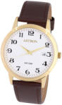 ASTRON 8046-9 férfi karóra, arany színű nemesacél tok, barna színű bőrszíj, fehér számlap, keményített ásványüveg, quartz szerkezet, 50 m (5 ATM) vízállóság (8046-9) - astronora