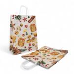  Sodrottfüles papírtáska, papírszatyor 26x35+12cm "karácsonyi csemege" fehér fül (SZID-02712)