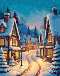 Oh Art! Set pictura pe numere, cu sasiu, Strada de Craciun, 40x50 cm (ANG1075)