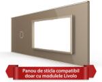 LIVOLO Panou Intrerupator Simplu cu 2 Prize LIVOLO din Sticla, Standard Italian - 6/7M SmartElectro IntelligentHouse (VL-P901.E.E-7A)