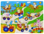 Fakopáncs Fogantyús Fa Forma puzzle farm állatai járművekkel (3489)