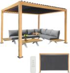  Kerti pergola 3x4 m ALUMÍNIUM 4 függönnyel OLDALI LED világítás TÁVIRÁNYÍTÓVAL