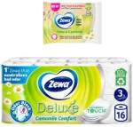Zewa Deluxe Camomile Comfort toalettpapír 3 rétegű (16 tekercs) + Zewa Natural Camomile nedves toalettpapír (42 db)