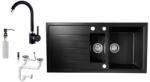 Solarys J995-50C Gránit Mosogató + Csap + Adagoló + Dugóemelő (fekete)