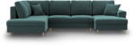 Cosmopolitan Design Petróleum színű bársony kinyitható tárolóhelyes sarokkanapé (bal oldali-U alakú) Kyoto - Cosmopolitan Design