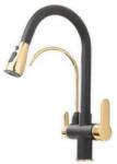 Getwell Stork 2 karos, 3 utas, Kihúzható Zuhanyfejes Konyhai Csap Víztisztítókhoz Fekete és arany színben (GW211BG)