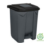PLANET Szelektív hulladékgyűjtő konténer, műanyag, pedálos, antracit, fekete, 50L - shopbazis