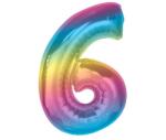  Színes 6-os Rainbow szám fólia lufi 92 cm (MLG195415) - sandori