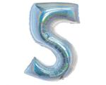  Ezüst Holographic 5-ös szám fólia lufi 76 cm (MLG144789) - sandori