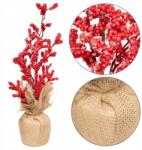Atmosphera Piros Virágok, 38cm, juta cserépben, karácsonyi dekoráció (208321A)