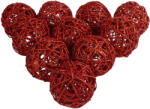 Trend-Deco Rattan gömbök, piros csillámos, 10cm, 10 db, esküvői dekoráció (xd93025-4 RED)