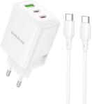BOROFONE fali töltő BN32 Cargador GaN - USB + 2xType C - QC 3.0 PD 65W Type C to Type C kábellel fehér