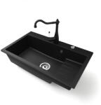  Gránit mosogatótálca NERO Boss + Vintage csaptelep + dugókiemelő (matt fekete)