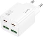 hoco. N56 - 2XUSB / 2XType-C (USB-C) portos fehér hálózati gyors töltőfej, 30W - graffistore