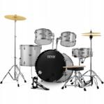  5 részes dobszett, 55, 8cm basszusdob, ezüst szín, állványok, dobverő, tányérok (5907021456920)