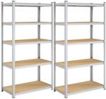 SONGMICS 2 db Nagy teherbírású 5 szintes polc, 200 x 100 x 50 cm, ezüst (GLR050E02)