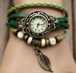 QUARTZ Ceas dama ieftin pandantiv frunza, verde Ceas