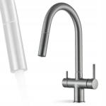 Armatura + Aurea konyhai csaptelep, háromutas, kihúzható kifolyócső, szálcsiszolt arany színű (Wyciągana Wylewka Perlator Mosiądz Loft Retro)