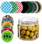 Kadax Üveg Tároló, 330ml, 20db, befőttes üveg, kupakok, fi82 (K6216)