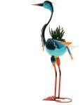  Decoratiune pentru Gradina, Flippy, Flamingo pentru Gradina cu Suport pentru Plante Flori, Ornament de Ghiveci de Flori, Model Flamingo, din Fier, 71 x 34 x 22 cm, Albastru (161366)