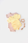BabyCosy Set 2 body-uri bebe unisex -100% bumbac organic - Galben/Roz, BabyCosy (Marime: 6-9 luni) (BC-CSYW1005-6)
