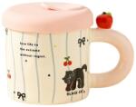  Cana din Ceramica cu Capac si Pai, Flippy, Capacul si Paiul din Silicon Roz, 9x8.5 cm, Model Cute A, Capacitate 380ml (134645)