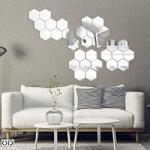  Oglinda Autoadeziva pentru Decor si Design Interior, Model Hexagon, din PVC Acrilic Premium - l, Compatibilitate Perete, Lemn, Metal, Sticla, Universal, Material Acrilic Autoadeziv - 100% PVC, Calitat