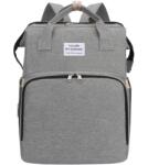  Rucsac Multifunctional pentru Mamici, Flippy, cu Patut Pliabil si Baza de Schimbat, Rezistent la Apa, Capacitate Mare, Usor, Compartimente Multiple, Buzunar Termic pentru Lapte, 42 x 32 x 22 cm, Gri (