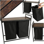 AVEX Cos mare de rufe cu doua compartimente, cu raft si blat din lemn, model LOFT, culoare neagra (KX4348)