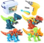  Set de Constructie/Asamblare, Flippy, 4 Dinozauri, cu Bormasina Electrica, Baterii 2 x AA, Surubelnita si Cutie Depozitare, 22.5 x 14.5 x 15 cm, Multicolor (128539)