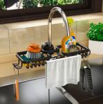 AVEX Raft organizator dublu, universal pentru bucatarie sau baie, montaj pe robinet, material otel, culoare Neagra (DA122)