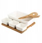 Altom Design Saláta tálaló, porcelán tálak, bambusz alap, 3, 5l, 200ml, krémszínű, barna (01010052549)