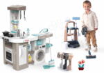 Smoby Set cărucior de curățenie și bucătărie cu mașină de spălat Rowenta Trolley Upright Hoover Smoby și aspirator vertical cu sunete și fier de călcat cu aburi (SM330326-4)