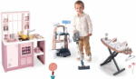 Smoby Set cărucior de curățenie și bucătărie electronică Rowenta Trolley Upright Hoover Smoby cu aspirator vertical cu sunete și masă de călcat (SM330326-3)
