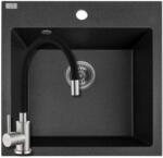 Laveo SRA_710T+SAP4-F090KB - LAVEO Alena 50 mosogató 490X490 szemcsés fekete + ZEGOR fekete csaptelep szett (SRA_710T+SAP4-F090KB)