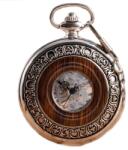 Gorben Ceas de buzunar Gorben Lant metalic Insertie din lemn Skeleton Vintage Mecanic Maro Argintiu Ceas