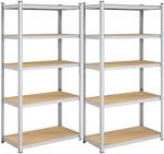 SONGMICS 2 db Nagy teherbírású 5 szintes polc, 200 x 100 x 50 cm, ezüst (GLR050E02) - bontour