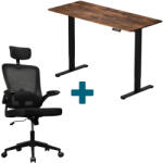 LVN System - Set LVN System Lite elektromos asztal + forgószék szett | Barna/fekete 140x60cm elektromosan állítható magasságú íróasztal + fekete forgószék