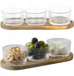 HowHomely Tapasette 3 részes üveg tál szett, akácfa alátéttel (HH-KA0349)