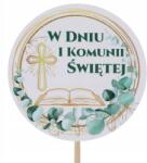 Trend-Deco Kommuniói tortadísz, ⌀ 7 cm, felirat pálcikán, erősített papír (#11687)