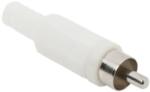  Mufa RCA tata din plastic alb cu protectie pentru cablu (WTY0061F)