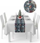 köken Traversa de masa 180x40cm, din bumbac, Koken, Impermiabila, fata de masa imprimeu Craciun 3D, Rezistenta la pete si murdarie, Albastra Fata de masa