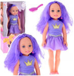 LEAN Toys Păpușa Lala cu rochie cu coroană și păr lung violet, 38 cm (24438) Papusa