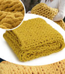 GordonToys Pătură decorativă groasă tricotată manual din fir chenille muștar, 80 x 100 cm (G839) Patura