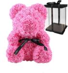 Balloons4party Ursulet din flori trandafiri de spuma roz 25 cm + cutie