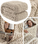 GordonToys Pătură Decorativă Groasă din Fir Chenille Bej cu Model Împletit 120 x 120 cm (G838) Patura