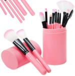 Verk Group Set de 12 pensule profesionale de machiaj cu etui roz (24402)