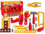 LEAN Toys Set de unelte pentru copii Micul Ajutor: ciocan, șurubelniță și bormașină - Roșu (12149) Set bricolaj copii