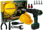 LEAN Toys Set de scule de plastic pentru copii cu bormașină și cască (7215) Set bricolaj copii